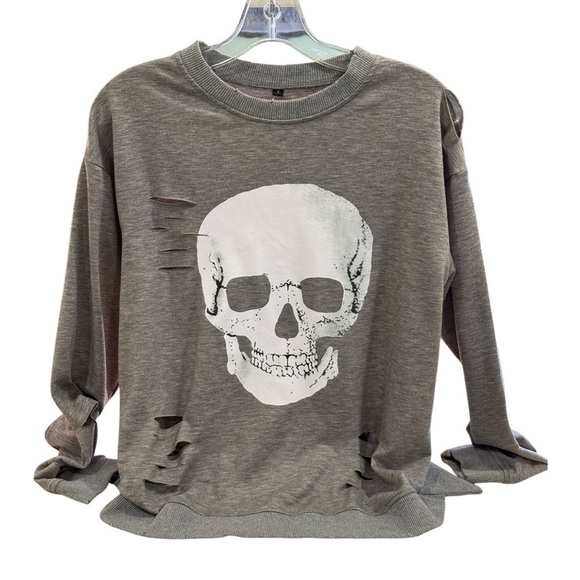 Tops - Women’s Distressed Skull Graphic Sweatshirt – Size Small